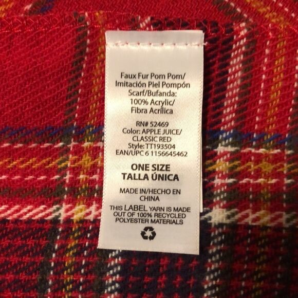 Unisex Red Multicolored Plaid Tasseled Scarf - Picture 3 of 7